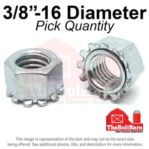 3/8"-16 K Lock Hex Lock Nuts Keps Zinc Plated COARSE Thread (Pick Quantity) - Picture 1 of 2