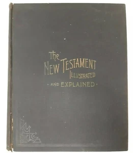 The New Testament Antique Bible 1895 Big Black Book Illustrated Explained Map HB - Picture 1 of 12