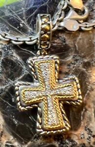 ARTSY & STUNNING! Effy Sterling Silver 18k Gold Maltese Cross Pendant w Diamonds