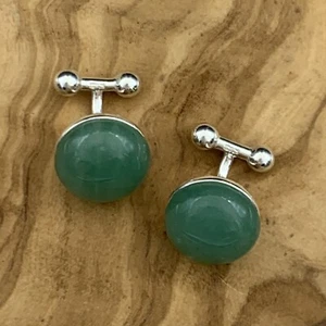 New Handmade Cufflinks Green Aventurine Cabochon Gemstone Sterling Silver 925 - Picture 1 of 5