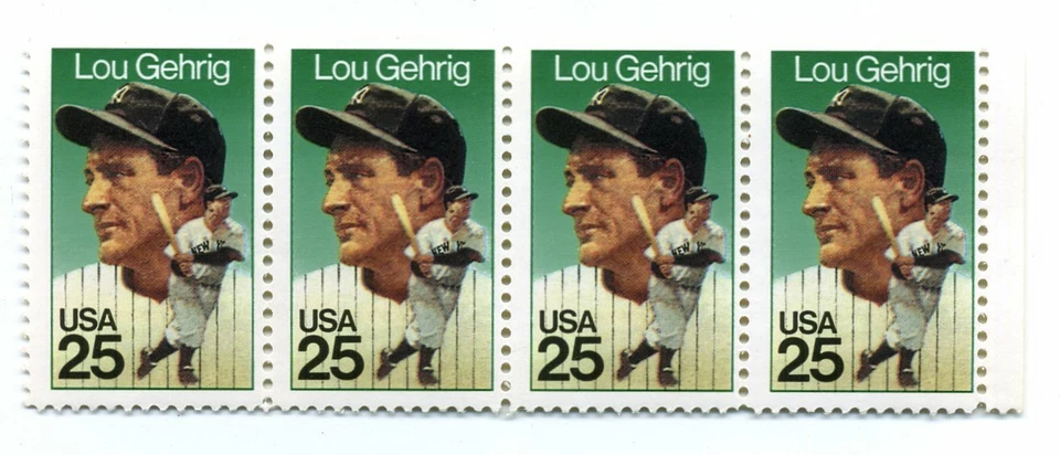 1989 Block Of 4 US 25c LOU GEHRIG Stamps MNH M49 - Image 1 of 1