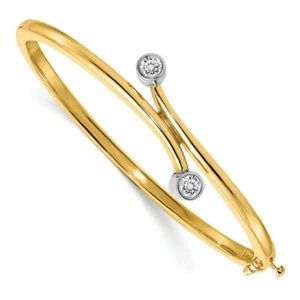 14K Solid Two Tone Gold Diamond Bangle Bracelet - Picture 1 of 12