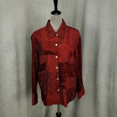 Lentejuelas Coldwater Creek abotonadas para mujer grandes de terciopelo rojo seda Burnout estrás Foto 1 de 4