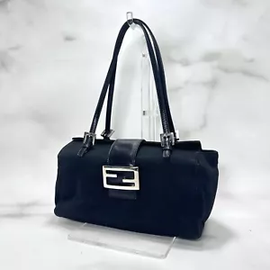 FENDI Handbag Mamma Baguette Black Polyester Authentic - Picture 1 of 24