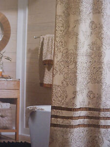 Threshold Tan Ruffle Fabric Shower Curtain 72" x 72" NIP