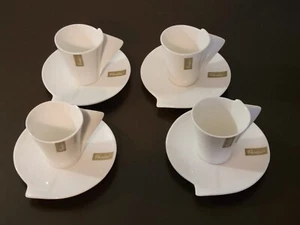 Verdici Design Swish Set of 4 White Espresso Cups and Saucers Modern France PM - Picture 1 of 11