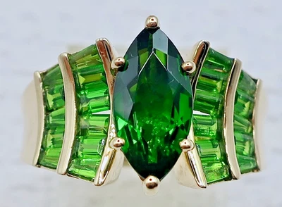 10K 黄金镀铬透镜长方形宝石尺寸 7 鸡尾酒戒指 5.62 克 — 第 1/4 张图片