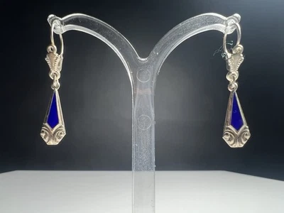 835 Silber Ohrhänger Emaille Blau Jugendstil Art Déco um 1920 - Bild 1 von 4