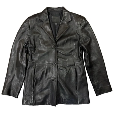 Vintage Coach Women's Medium Black Leather 3-Button Down Blazer Jacket Coat USA - Image 1 of 4