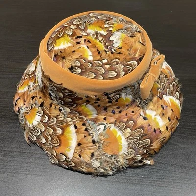 Vtg Mr Sal Originals Pheasant Feather Hat 1960s Burnt Orange Velvet Bow RARE - Image 1 of 4