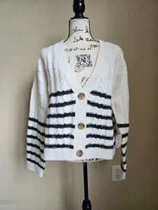 Cárdigan de punto con cable Lucky Brand para mujer XL a rayas mezcla de lana preppy - Imagen 1 de 11