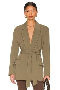 NWT Bardot Long Sleeve Oversized Single-Breasted Belted Blazer in Khaki size XS - Picture 1 of 15