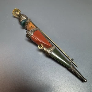 Antike viktorianische schottische Silber Cairngorm Citrin Dirk Kilt Tartan Anstecknadel Brosche - Bild 1 von 13