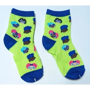 Girls Ankle Socks Silly Fun Novelty Little Faces Green Blue, 2 Pair, Size 7-8.5 - Picture 1 of 5
