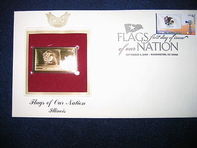 2008 Flags of our Nation Illinois Replica FDI FDC 22kt Gold Golden Cover Stamp - Image 1 of 2