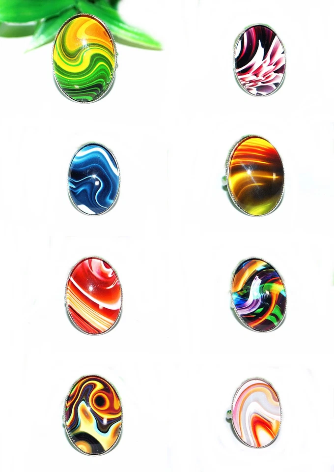 ABSTRAKT RING +++ AUSWAHL +++ verstellbar Glascabochon oval silber Fingerring  - Bild 1 von 1