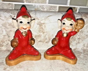 Vint. Ceramic Japan BOXER Boxing  Pixie Elves Red Salt & Pepper Shakers Kitschy  - Picture 1 of 7