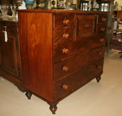 Antique Crotch Mahogany Scottish Chest of 8 Drawers W/ Hat Box 1850’s commode Cover