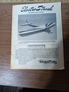 1988 Great Planes Electro Streak Airplane Kit Rc Radio Control Manual Book - Picture 1 of 4