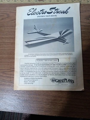  1988 Great Planes Electro Streak Airplane Kit Rc  Radio Control Manual Book - Image 1 of 4