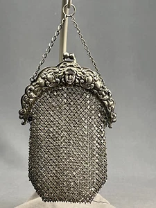 Antique Art Nouveau Sterling Silver Mesh Coin Purse  c. 1920's (J) - Picture 1 of 23