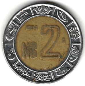 1984 Mexican 2 pesos ~ BIMETALLIC ~ YOU GRADE IT ~ PLEASE SEE THE SCAN stk p 8 - Picture 1 of 4
