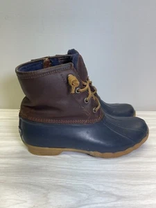 Sperry Top Sider Saltwater Waterproof Duck Boots Brown Navy Blue Women's SZ W6.5 - Picture 1 of 5