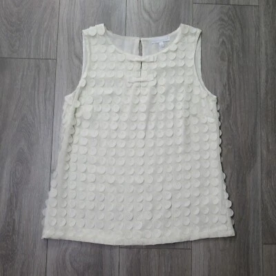 Talbots RSVP Tank Top Women XS Ivory Circle Petal Sequin Round Neck Keyhole - Image 1 of 4