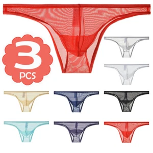 1/3pcs Men Half Coverage Thong Briefs,Thin Mesh Pouch Briefs,Low Waist Underwear - Picture 1 of 27