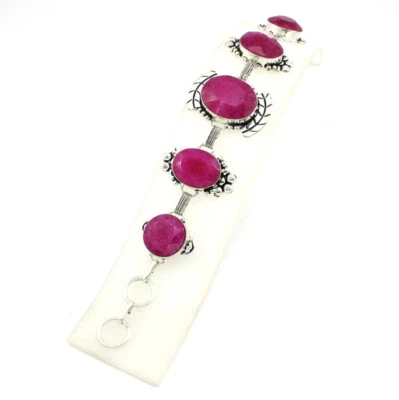 Bracelet Natural Faceted Ruby Quartz Gemstone Handmade Beaded Gemstone Jewelry - Image 1 of 3