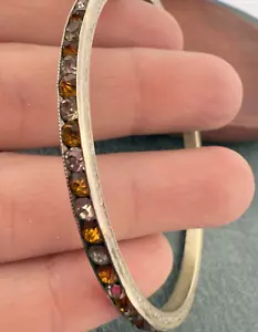 ANTIQUE VICTORIAN STERLING SILVER 🖤CHANNEL SET PASTE RHINESTONE BANGLE BRACELET - Picture 1 of 24