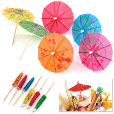 COCKTAIL UMBRELLA HAWAIIAN SUMMER PARTY DRINKING PARASOL STICKS DECORATION PAPER - Image 1 of 4