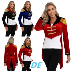 DE Damen Zirkus Kostüm Ringmaster Mantel Langarm Samt Blazer Jacke Mantel Frack - Bild 1 von 48