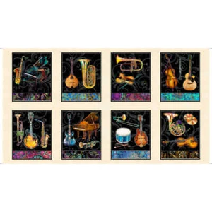 Music Fabric Horn Piano String Instruments Cotton QT Fine Tuning 24"X44" Panel - Picture 1 of 1