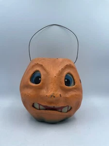 VTG Halloween Paper Mache Jack O Lantern Insert Pumpkin 6" Candy Container - Picture 1 of 11