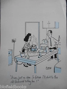 CLIFFORD C LEWIS “CLEW” Original Pen & Ink Cartoon - Cook Ironing Pastry #170 - Picture 1 of 1