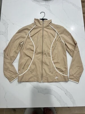 Nike Chaqueta de Pista Grande Para Mujer Beige Tostado Cremallera Completa Auriculares Lazos Bolsillo Foto 1 de 4