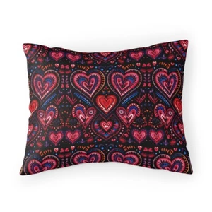Pillowcase Sham Black Pink red Purple Heart Hearts Mexican Pattern Print Bed - Picture 1 of 7