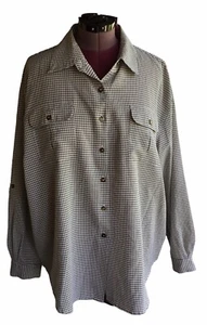 Joanna Plus Size 2X Blouse Shirt Button Up Green Check Long Sleeve Roll Up - Picture 1 of 12