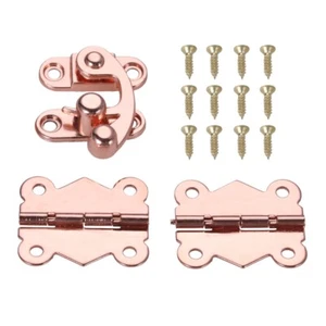 2pcs Door Hinges+ 1pc Rose Gold Hasp Latch Lock Cabinet Drawer Jewelry Box Kit - Picture 1 of 12