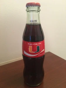  UM UNIVERSITY OF MIAMI HURRICANES COCA COLA  8OZ BOTTLE SHARE A COKE MINT CANES - Picture 1 of 3
