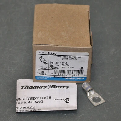 (25) T&B One Hole Lug Compression Connector 54140, 4 AWG, 3/8" Stud, Gray 29 - Image 1 of 4