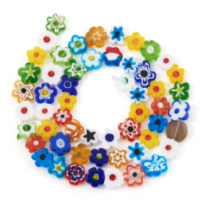 Cuentas de lámpara Millefiori surtidas flores 50 piezas/hebra pulsera cuentas sueltas - Imagen 1 de 5