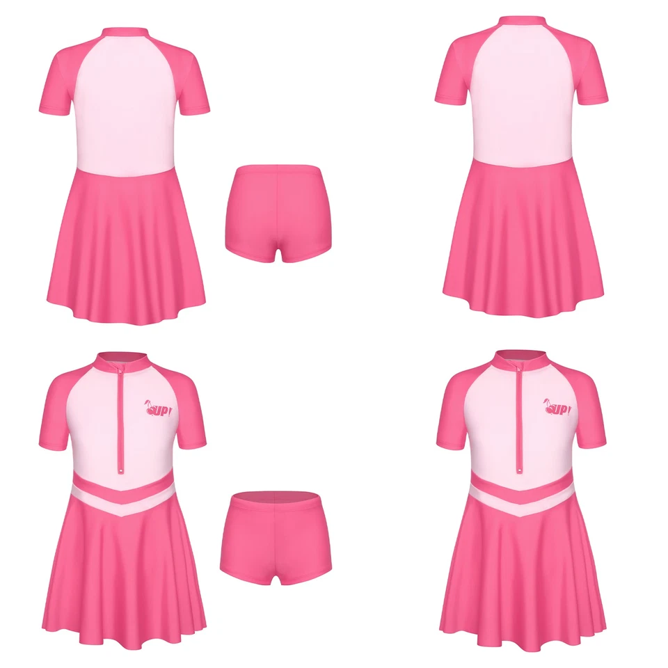 Niños Niñas Traje de Baño Piscina Conjunto 2 Piezas Trajes Traje de Baño Manga Corta Vestido Foto 1 de 3