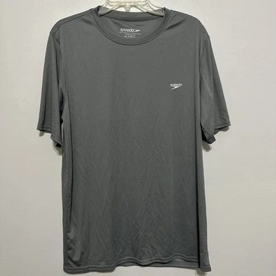 Camisa de natación Speedo para hombre protección contra erupciones UPF manga corta ajuste regular gris grande Foto 1 de 3