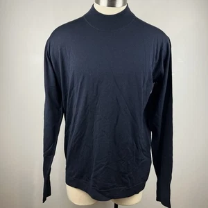 Paul Stuart Large dark navy blue lightweight 100% merino wool mock neck sweater - Picture 1 of 7