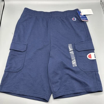 Champion Cargo Shorts Boys Large Blue Logo Terry Cloth Youth NEW - Image 1 of 4