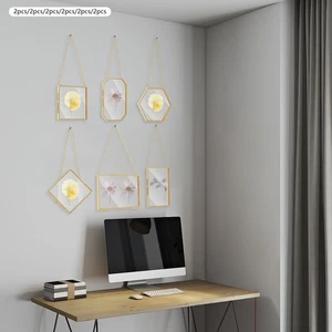 Marco de vidrio de latón de 12 piezas para flores prensadas, marco de exhibición de vidrio colgante de metal - Imagen 1 de 14