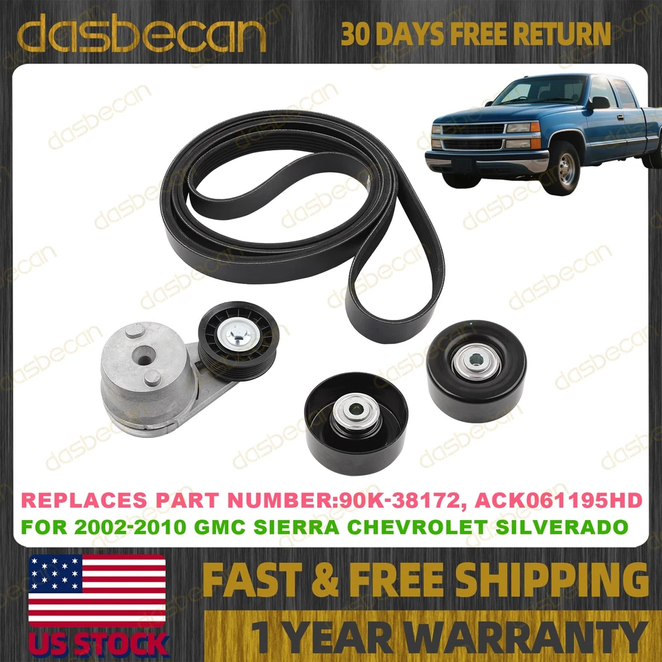 Serpentine Belt Drive Component Kit For Chevy Chevrolet Silverado 2500 HD Foto 1 de 4