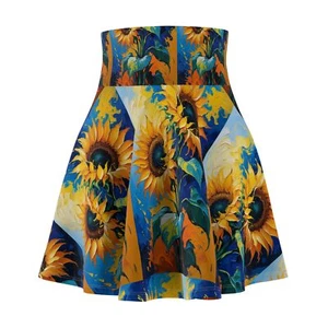 Vibrant Sunflower Print Women's Skater Skirt - Perfect for Spring Days & Summer - Picture 1 of 25
